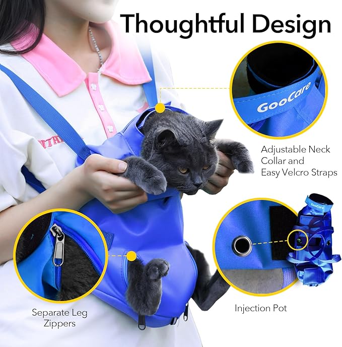 Pet Grooming Bag for Small Dogs & Cats – Restraint 13-18 lbs for Nail Trimming, Claw Care, Anti-Scratching & Vet Exams, 22" L x 11" W (Blue, Large)