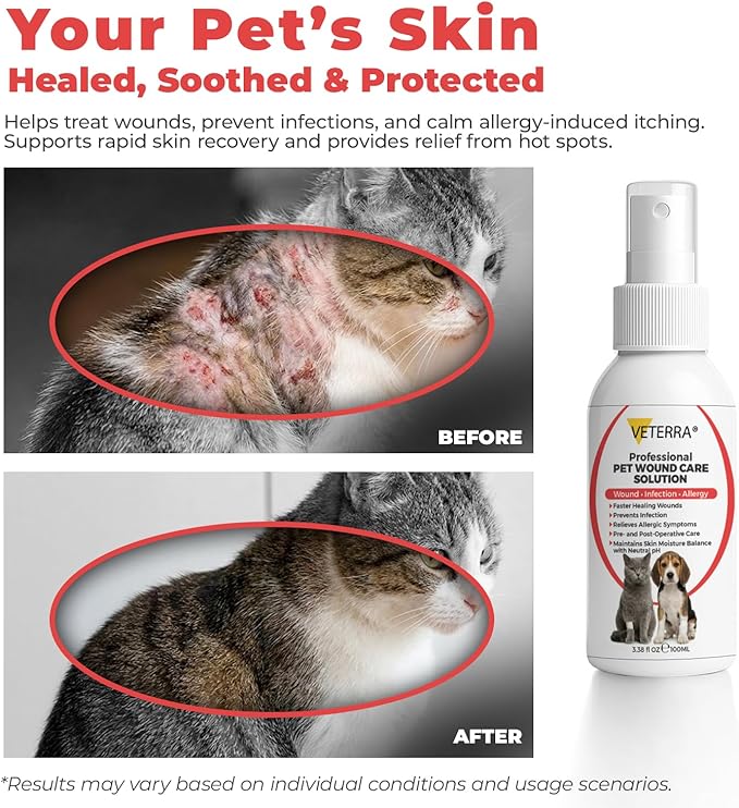 Dog and Cat Wound Care Spray for Dogs & Cats – Vet Recommended Skin Cleansing Spray, Helps Clean Minor Cuts & Scratches, Supports Skin Hygiene, Gentle No-Sting Formula - 3.38 Oz 100 Ml