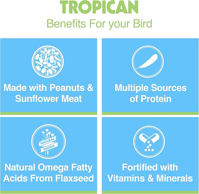 Hari Tropican Bird Food, Hagen Parrot Food with Peanuts & Sunflower Seeds, Cockatiels Granules, Lifetime Formula, 2mm, 25 lb Bag