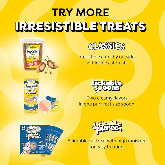 Temptations Creamy Puree Squeezable Lickable Wet Cat Treat Variety Pack, 0.42 oz. Tubes, 120 Count