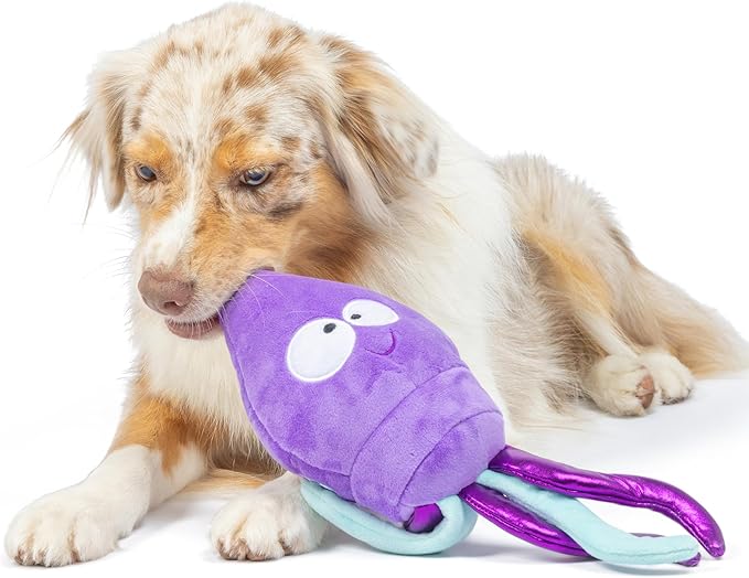 Huxley & Kent Slappies for Dogs | Squiggly Squid (Large) | Squeak & Shake Dog Toy | No Stuff Squeaky Toy, TPR Ball in Head | Simulates Hunting Nature for Dogs
