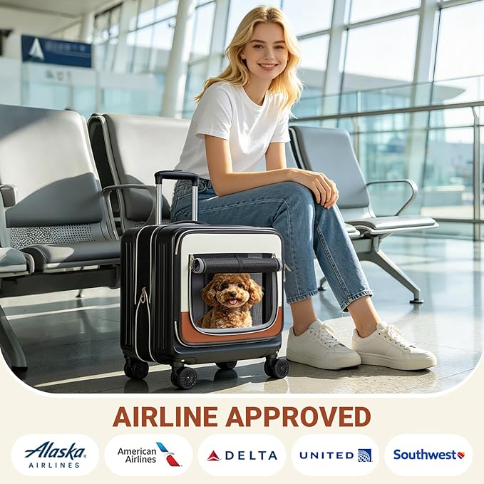 Lekereise Cat Carrier with Wheels Airline Approved Designed for Small Dogs with Expandable Design, 2-in-1 Rolling Cats Travel Carrying Bag for Pets & Owner's Suitcase