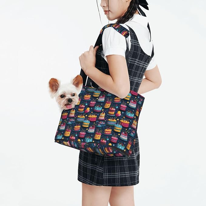 Birthday Cake (1) Print Foldable Pet Tote Bag, Shoulder Carrier for Small Dogs and Cats