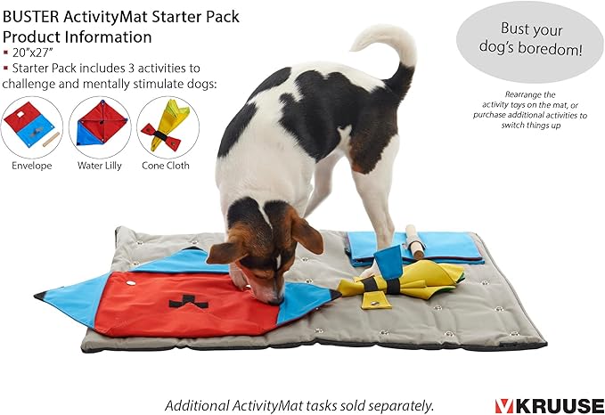 Kruuse Buster ActivityMat Starter Set – Interactive Dog Enrichment Puzzle Mat with 3 Activity Tasks – Mental Stimulation Training Toy for Dogs – Vet-Recommended Cognitive Toy for All Breeds