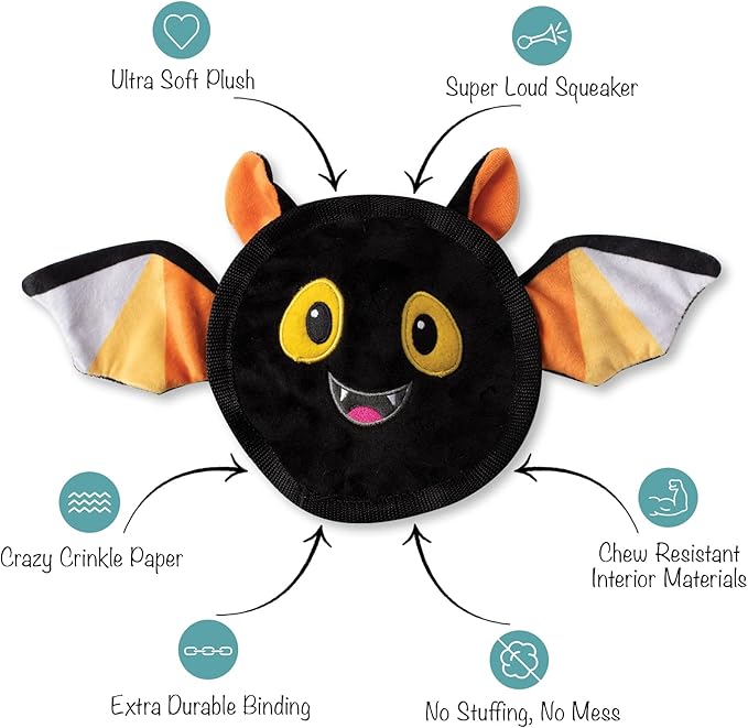 Fringe Studio Plush Dog Toy, Durable, Bat's The Way It is (729058), Multicolored
