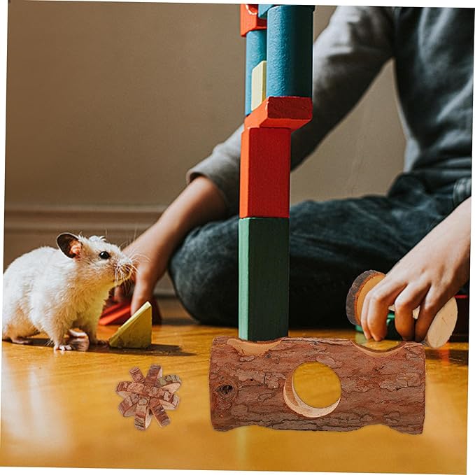 ORFOFE 5Pcs Wooden Hamster Small Animal Chew Teething for Hamsters Guinea Pigs Birds Cage Accessories Natural Safe Pet Activity Kit for Exercise and Stress Relief