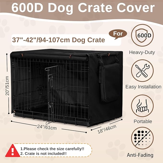 Dog Crate Cover 30 Inch, Heavy Duty Waterproof 600D Oxford Kennel Cover for Wire Cages with 1/2/3 Doors, Privacy Pet Cover with Storage Bag - Machine Washable, Indoor/Outdoor,Black