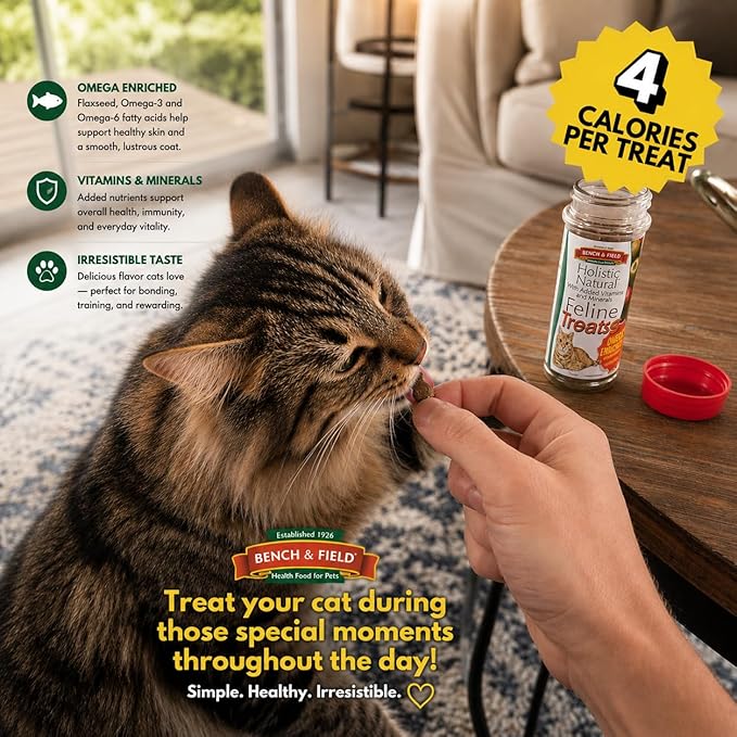Bench & Field Holistic Natural Healthy Kitty Cat Treats | Crunchy Fish-Shaped Bites | Delicious Seafood Flavored Snack, 3-Ounce Bottle