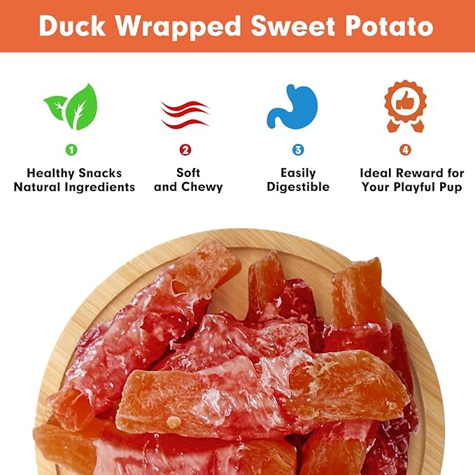 MON2SUN Dog Treats, Duck Wrapped Sweet Potato, High Protein, Low Fat, No Rawhide, Soft and Chewy Training Snacks for Small to Large Dogs, 25 oz