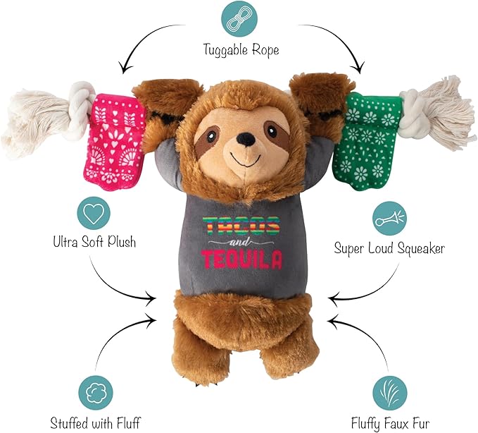 Fringe Studio Plush Dog Toy, Tacos & Tequila, Pet Shop Collection (314158)