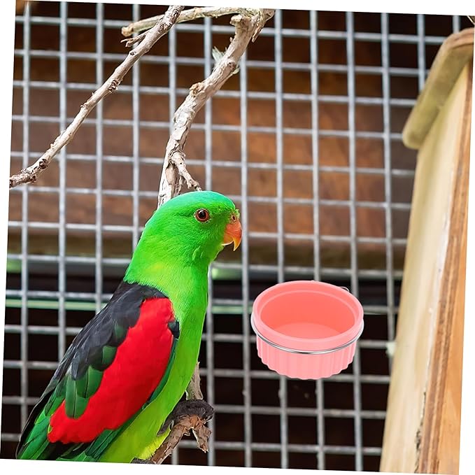 Toyvian Stainless Steel Parrot Food Bowl Hanging Feeder Dish for Small Pets Cats Dogs Birds Easy to Clean Nonslip Design Bird Cage Accessory