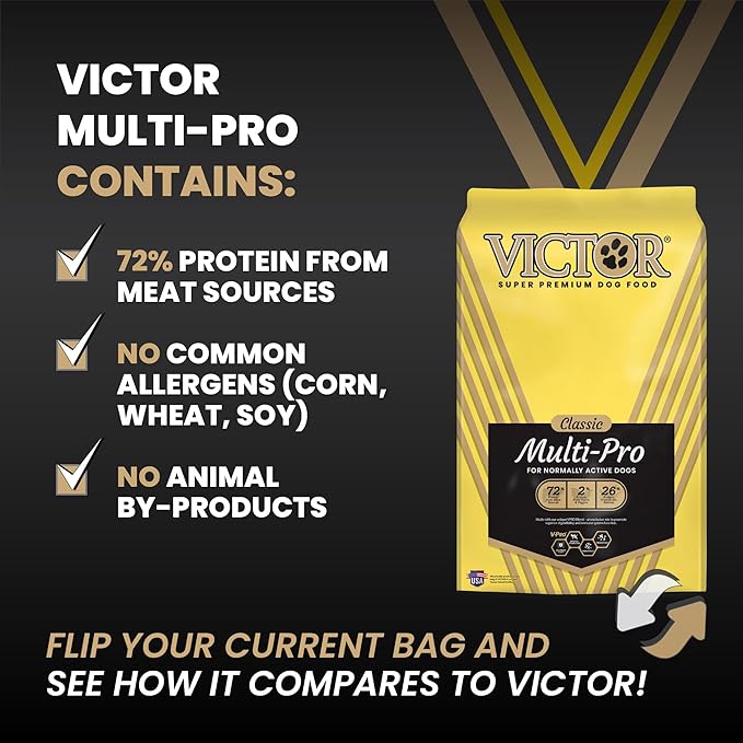 Victor Super Premium Multi-Pro Dry Dog Food Gluten Free with Beef, Chicken and Pork Protein for Normally Active Dogs All Breeds and Life Stages, 15 lb