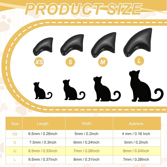 Cat Nail Caps, Cat Claw Covers with Adhesive Glue and Applicators, Kitten Claw Caps Soft Paws, (40 Pcs, M, Black), Intended for Pet Tips/Nail Covers/Control Paws