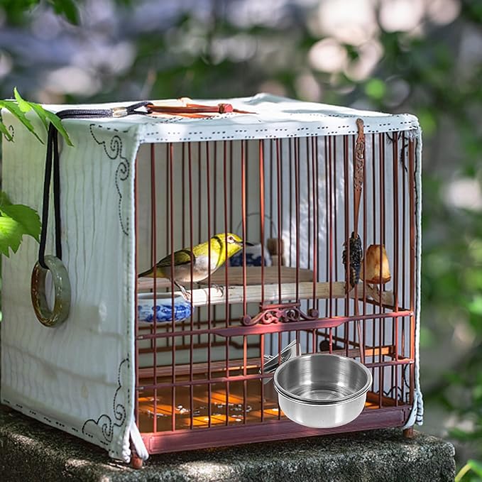 Abaodam 3pcs Stainless Steel Parrot Food Bowls with Water Cups, Small 10cm Feeding Basin Set for Bird Cage, Cockatiels Feeder and Bird Water Holder Accessory
