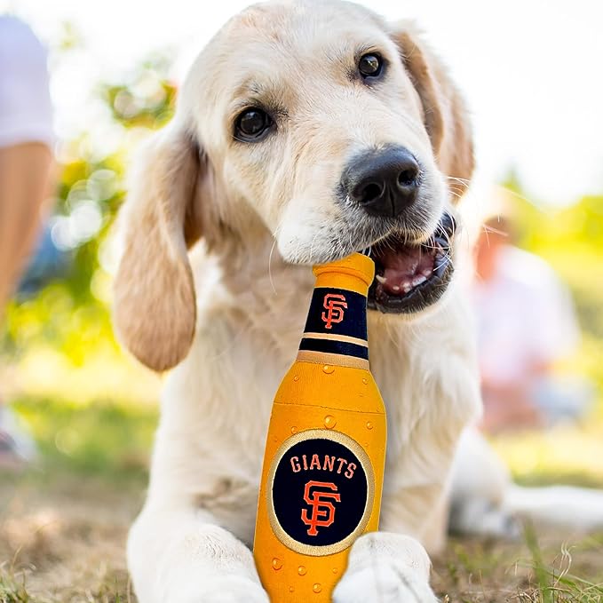 Pets First MLB San Francisco Giants Stadium Beer Bottle Plush Dog Toy-Cutest Plush Toy for Dogs & Cats with Inner Squeaker & Premium Embroidery of Baseball Team Name & Logo
