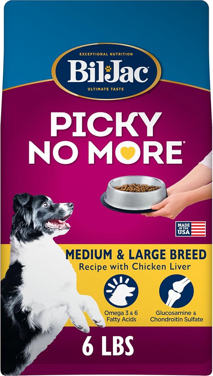 Bil-Jac Picky No More Medium & Large Breed Dry Dog Food | Chicken Liver Recipe | 6 lb