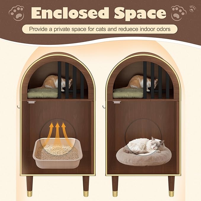 Merax Farmhouse 2-in-1 Cat Litter Box Enclosure, Wooden Condo Cat Bed for 2 Cats, Cute Cat House Kitty Condo for Sleeping, Espresso