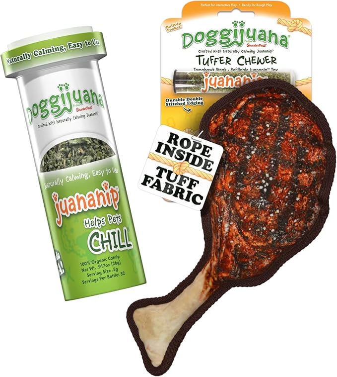 Doggijuana Doggi Duo Refillable Juananip Toy Bundle | Tomahawk & Juananip | Funny Dog Toy Plush with Catnip and Refill | Interactive Chew for Play