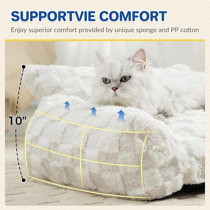 ABCPET Cat Bed Cats Couch for Puppy and Kitten, Fluffy Pet Couch Small Dog Sofa Bed, Supportive Cat Sofa for Indoor Cats, Washable Cover & Non-Slip, 26 inch, White