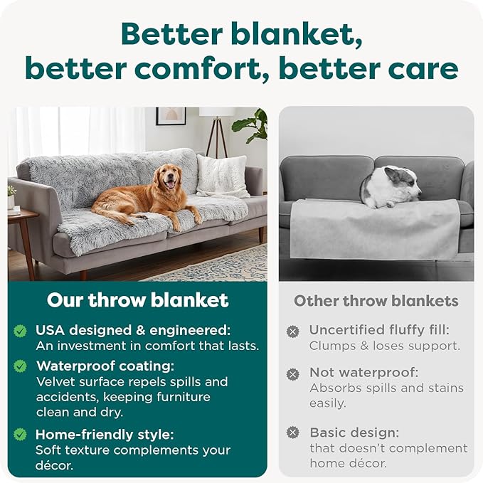 FurHaven Waterproof Throw Blanket For Dogs & Indoor Cats, Reversible Protective Pet Blanket, Medium, Long Faux Fur & Velvet, Gray