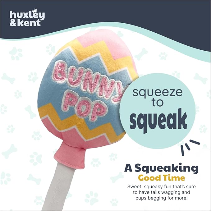 Huxley & Kent Funny Dog Toy w/Squeaker – Power Plush Squeaky Dog Toys for Small, Medium & Large Dogs – Soft Stuffed Animal for Indoor Play & Fetch - Bunny Pop, Small