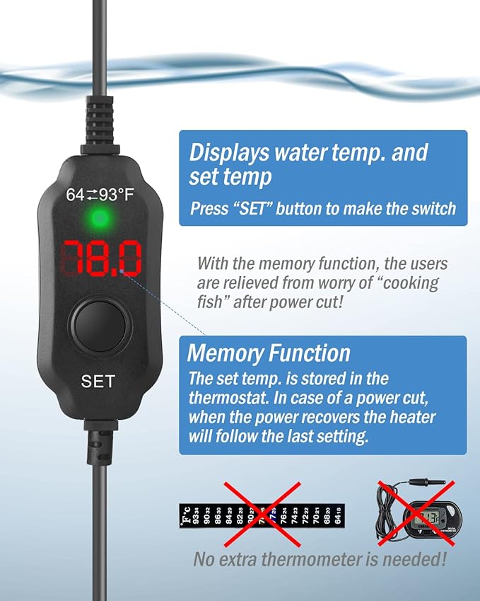 AquaMiracle Aquarium Heater 300W Fish Tank Heater for 40-60 Gal Tanks, LED Digital Display Thermostat Turtle Heater with Out-of-Water Auto Shut-Off, Overheat Protection & Memory Function