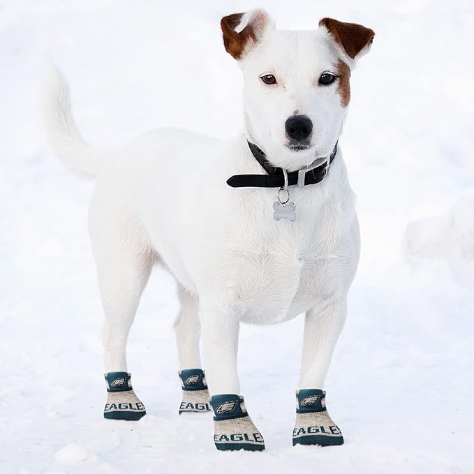 NFL Philadelphia Eagles Anti Slip Dog Socks with Elastic Ribbed Top, Size X-Small/Small. Indoor/Outdoor Socks, Best Dog Paw Protector, 2 Pairs, Cool Puppy Supplies with NFL Logo of Eagles Team