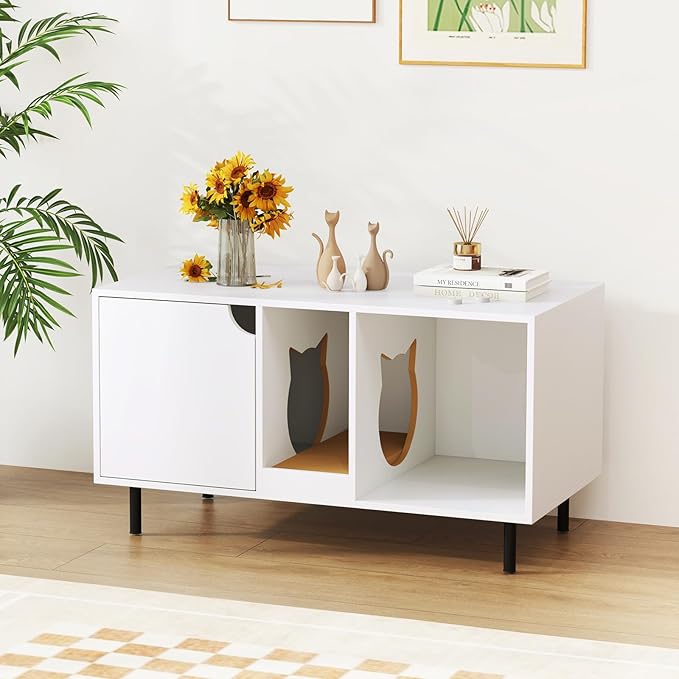 PETSITE Cat Little Box Enclosure, Litter Box Furniture with Removable Scratcher, Metal Legs, Cat Box Enclosure End Side Table, Hidden Litter Box Furniture, 40 x 21 x 22 inches (White)
