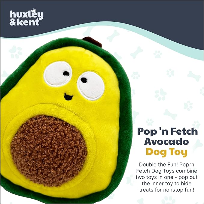 Huxley & Kent Interactive Funny Dog Toy w/Squeaker - Power Plush Treat Hiding Toy - Cute and Funny Soft Puzzle for Small & Large Dogs - Pop 'n Fetch Avocado, Large