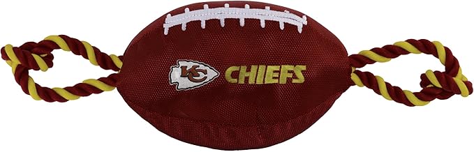 Pets First NFL Kansas City Chiefs Football Dog Toy, Tough Quality Nylon Materials, Strong Pull Ropes, Inner Squeaker, NFL Team Color