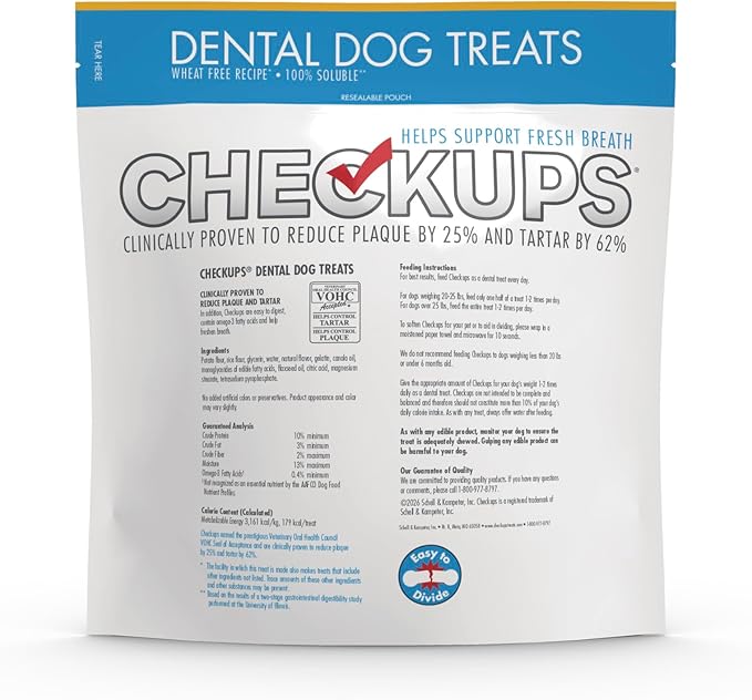 Checkups Dental Dog Treats for Oral Care, Fresh Breath & Plaque Control - 24 Treats, 48 oz. (2 Pack) - Delicious Chews for Happy and Healthy Dogs