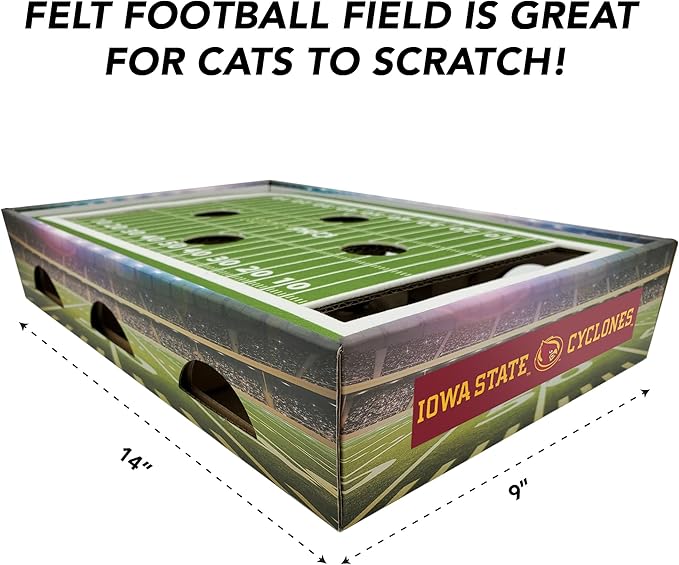 Pets First NCAA Iowa State Cat Scratcher Box, Game Day Cat Toy, NCAA Football Field Designed Cat Scratcher and Lounge, Stimulating Cat Game