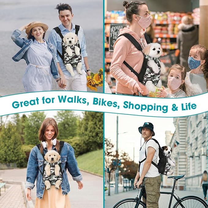 Dog Backpack Carrier, Front Pocket for Essentials, Legs Out Carrying Sling Travel Bag for Small Medium Dogs 2.5-4 Lbs, Soft Wearable Puppy Chest Carry Backpacks for Walking/Hiking/Camping/Traveling