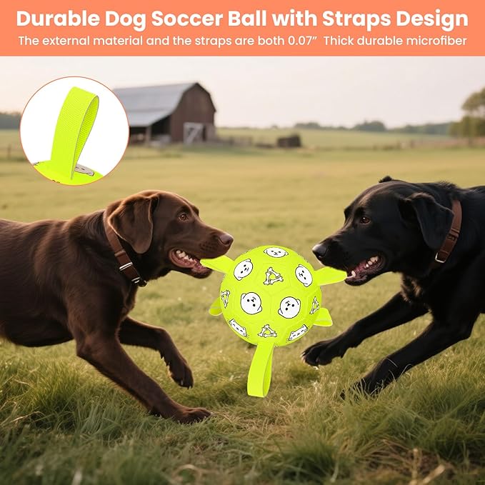 Dog Soccer Ball with Straps - Durable Jolly Ball for Dogs, Large Soccer Ball for Dogs, Dog Toys for Medium Dogs, for Pet Birthday, Outdoor Indoor Play Training Exercise