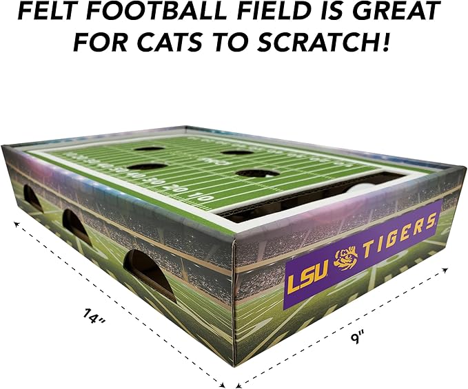 Pets First NCAA LSU Tigers Cat Scratcher Box, Game Day Cat Toy, NCAA Football Field Designed Cat Scratcher and Lounge, Stimulating Cat Game