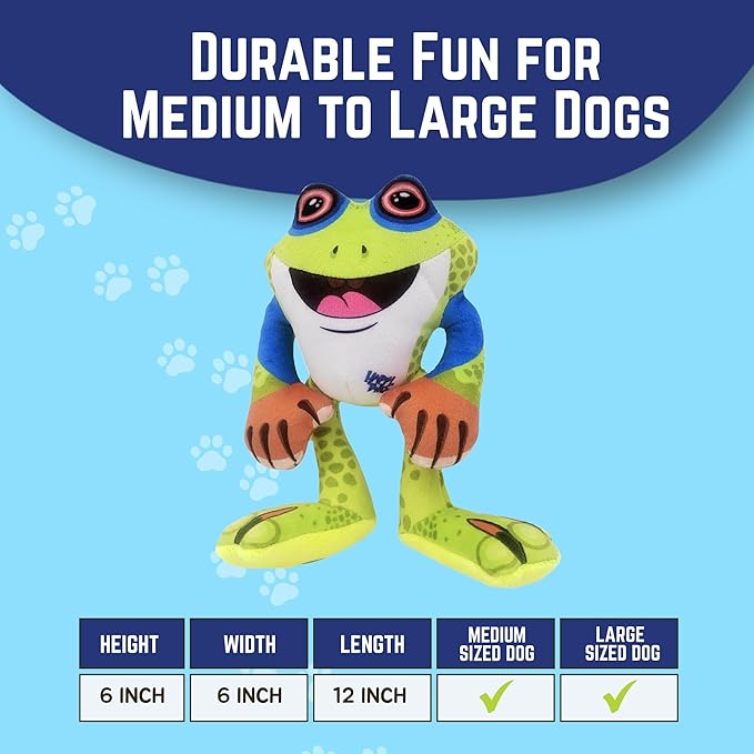 Happy Tails Interactive 12-Inch Frog Squeaky Dog Toy for Medium to Large Dogs, Durable Polyester with Reinforced Stitching, Green