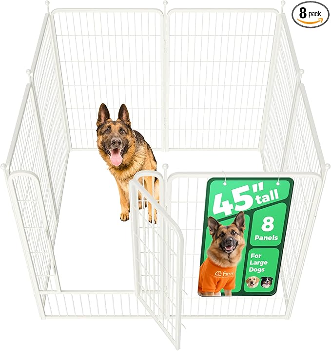 FXW Rollick Unleashed Dog Playpen for Indoor, Yard, RV Camping, 45 inch 8 Panels for Large Dogs, White│Patented