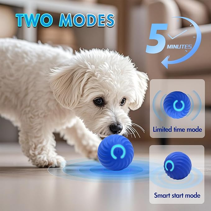 Interactive Dog Ball Toys - For Smart Small Medium Dog Toys to Keep Them Busy with 2 Cover, Automatic Rolling and Jumping Pet Balls Ball for Dogs, Pet Interactive Toy Balls - Rechargeable, Blue