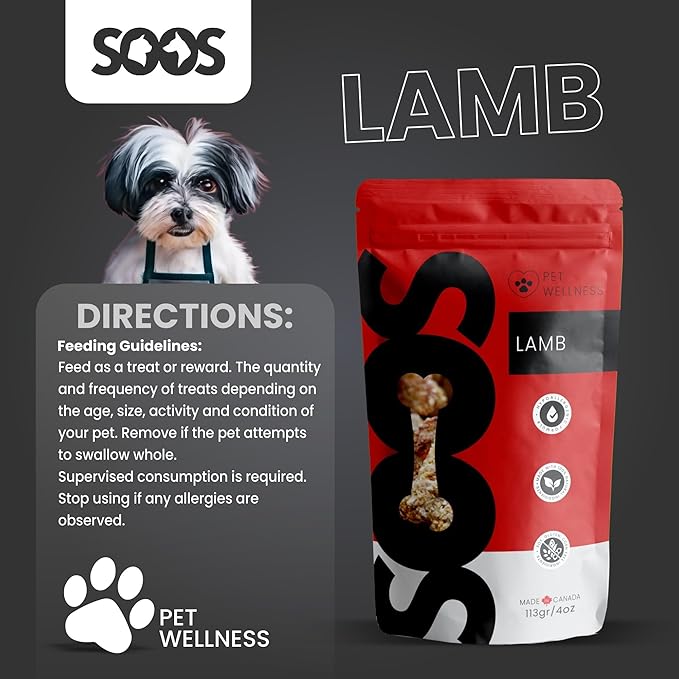 SOOS Natural Lamb Treats for Dogs & Cats - High Protein, Grain Free, Vitamin Minerals, Healthy Training Treats - 113g