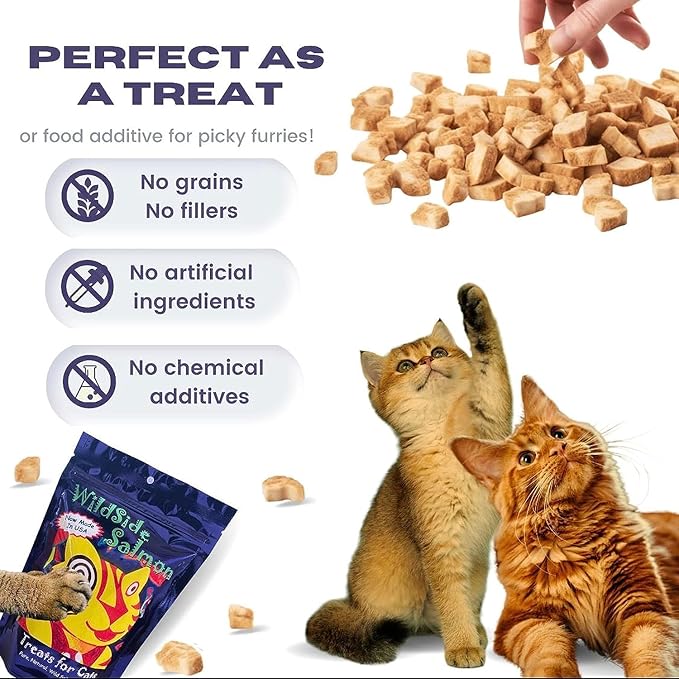 WildSide Salmon - Wild Alaskan Salmon Freeze Dried Cat Treats - Healthy and Organic Cat Food - 3 Ounces (3 Pack)