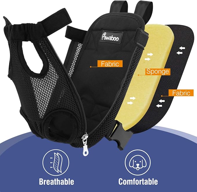 Pawaboo Pet Carrier Backpack, Adjustable Pet Front Cat Dog Carrier Backpack Travel Bag, Legs Out, Easy-Fit for Traveling Hiking Camping for Small Medium Dogs Cats Puppies 2.5-5lbs, S, Black
