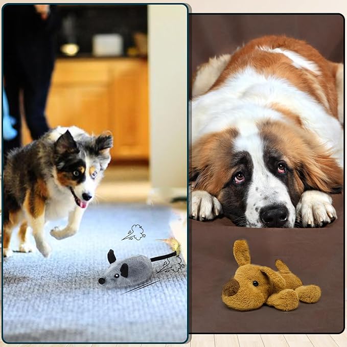 BABORUI Interactive Dog Toys Mouse, Remote Control Escaping Mice Squeaky Dog Toy with Lights & Auto-Turn, Rechargeable Moving Dog Toys for Small/Medium/Large Dogs & Cats(Grey)