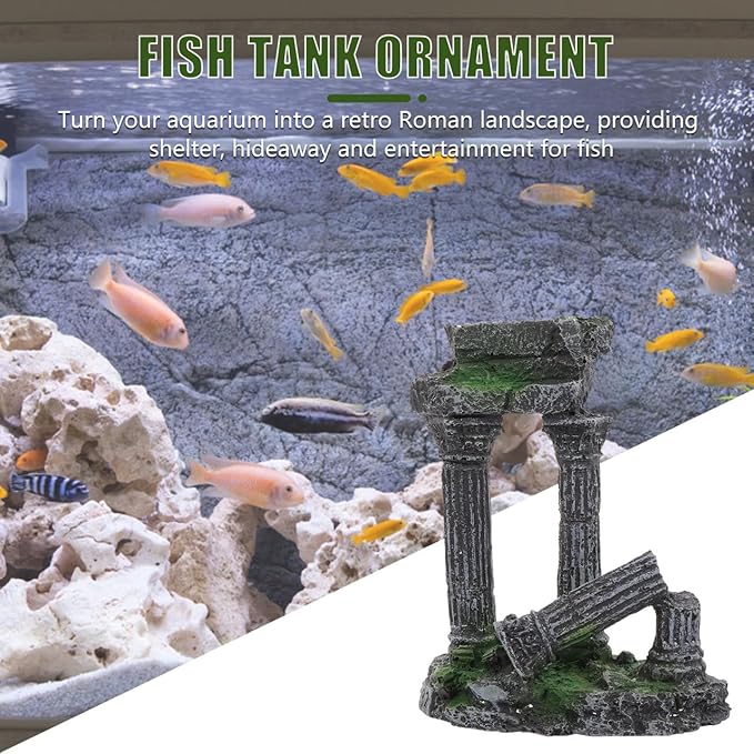 balacoo Roman Column Aquarium Ornament Fish Tank Decoration Resin Fish Shelter 5.31X4.33X2.55 Inch Underwater Hiding Cave for and Reptiles