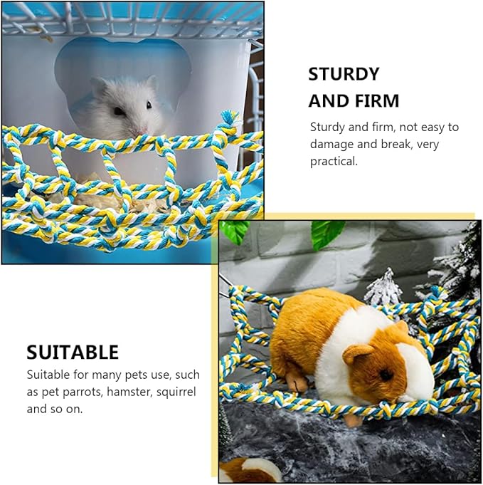 UKCOCO Colorful Woven Climbing Hammock Net for Small Pets, Hanging Squirrel and Hamster Play Net in Red and Yellow, Reptile and Bird Cage Accessory for Climbing and Resting