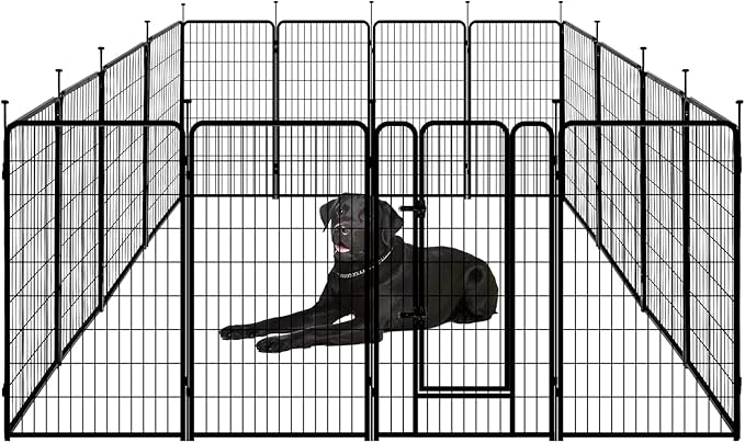 Amazon Basics Dog Playpen, 16 Panels Metal Fence with Door, Foldable for Indoor and Outdoor Use, Suitable for Small to Medium Sized Dogs, 42 Inch Height, Black
