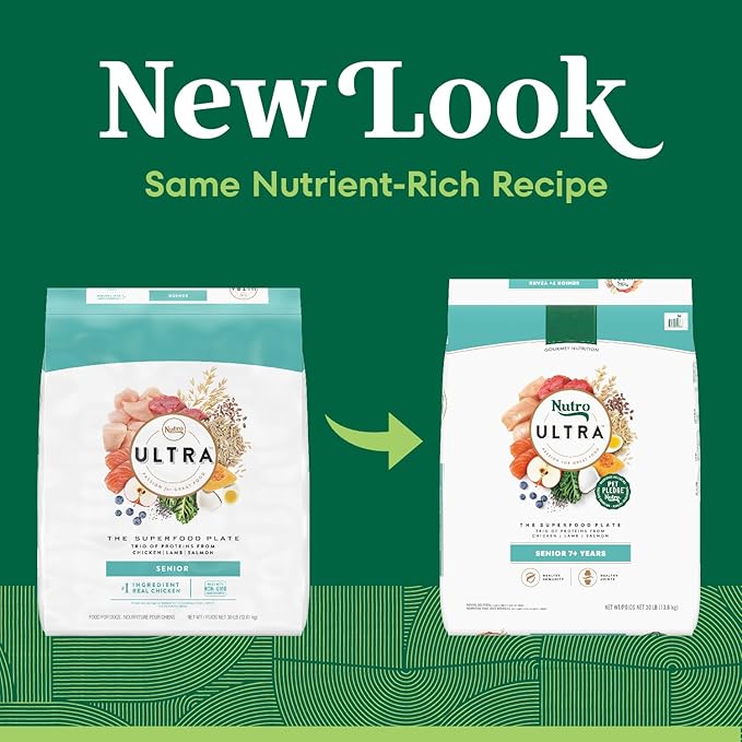 Nutro Ultra Senior Dry Dog Food, Senior Dog Food Dry Recipe with a Trio of Proteins from Chicken, Lamb and Salmon, 30 lb. Bag