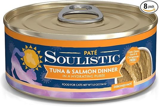 Soulistic Paté, Tuna and Salmon Dinner in a Hydrating Purée, 5.5oz Can, Pack of 8