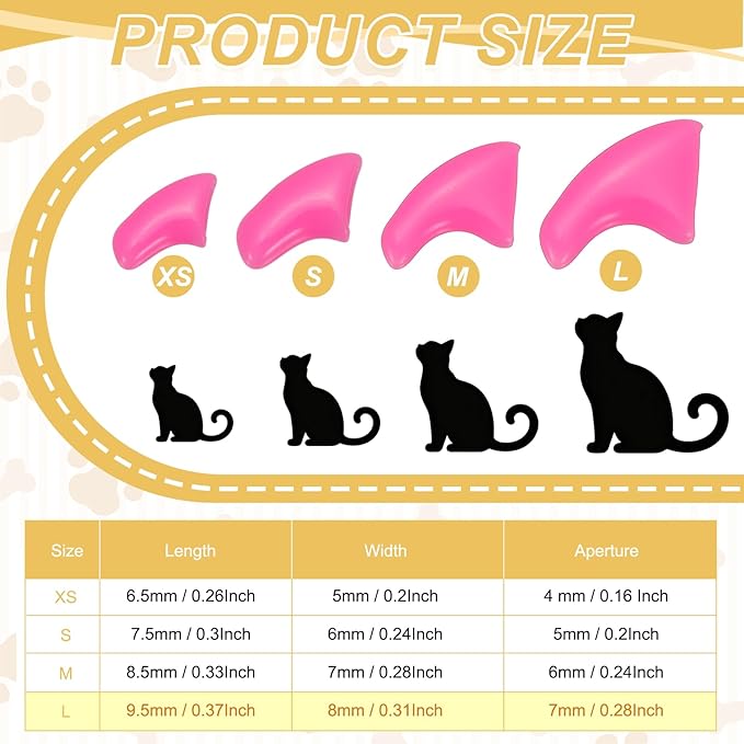 Cat Nail Caps, Cat Claw Covers with Adhesive Glue and Applicators, Kitten Claw Caps Soft Paws, (40 Pcs, L, Rose Red), Intended for Pet Tips/Nail Covers/Control Paws