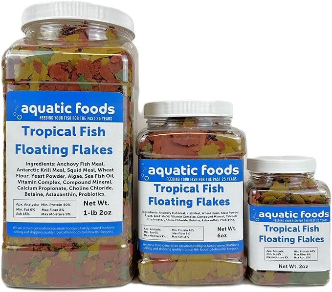 Tropical Fish Flakes, Mix of Krill, Color Enhancing, Spirulina Flakes for Cichlids, Angels, Live Bearers, Tetras, Guppies, All Tropical Fish...WL 2oz Sm Jar