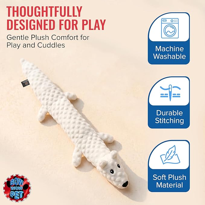 Bow Wow - Squeaky Polar Bear Plush Dog Toy | Large Interactive Dog & Cat Toy for Tug, Fetch & Chew | Soft Durable Stuffed Cat & Dog Toy for Small, Medium & Large | Teething & Indoor Play Toy | 24 Inch